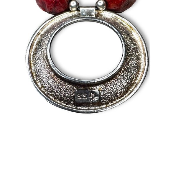 Silpada N1370 Sterling Silver Red Sponge Coral Hammered Circle Necklace - Picture 8 of 13